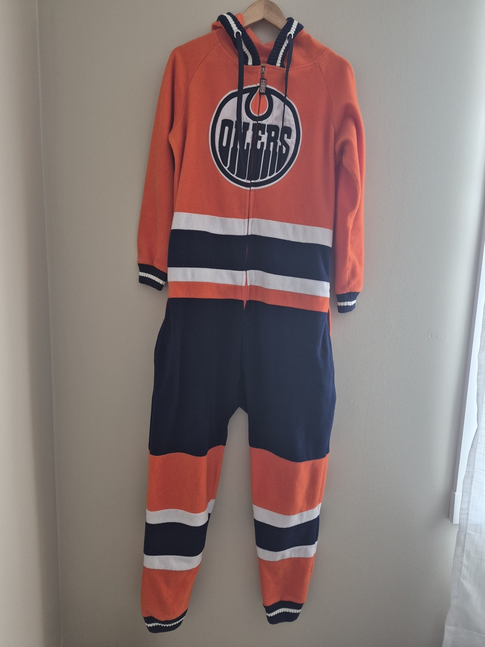 Hockey Sockey Edmonton Oilers Fleece One Piece Pajamas Adult Small NHL